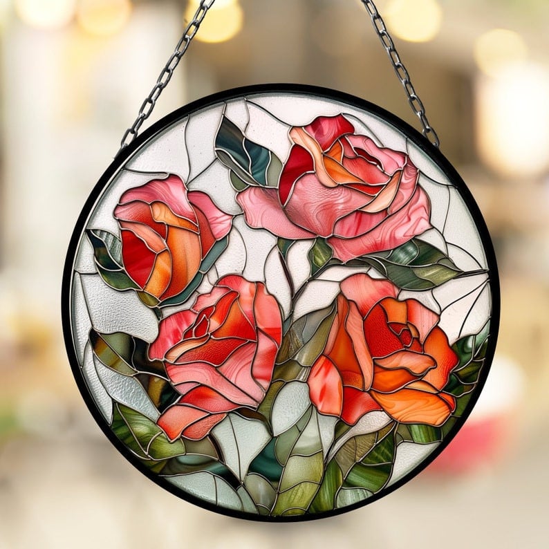 Rose June Artful Birth Month Suncatcher for Mothers Day Birthday Gift for Her Mom Wife Mother Grandmother