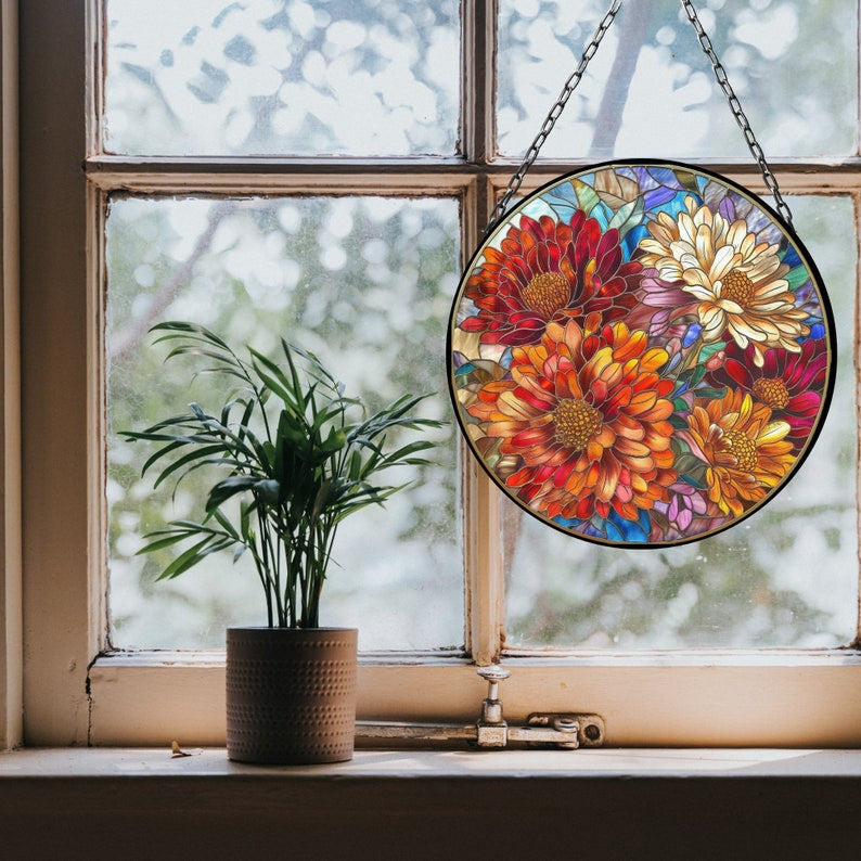 Chrysanthemum November Vibrant Birth Month Suncatcher for Mothers Day Birthday Gift for Her Mom Wife Mother Grandmother