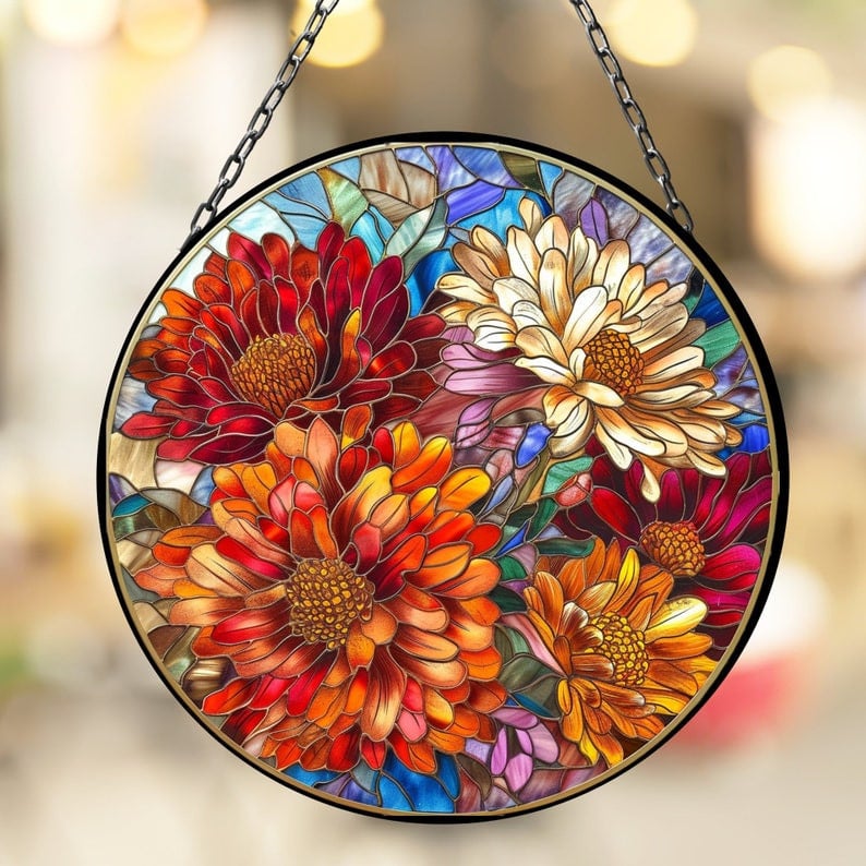 Chrysanthemum November Vibrant Birth Month Suncatcher for Mothers Day Birthday Gift for Her Mom Wife Mother Grandmother
