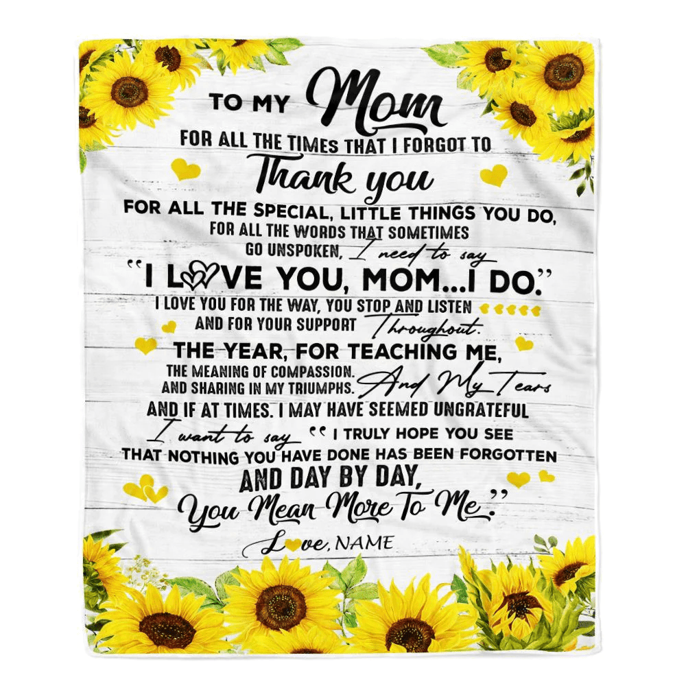 Personalized To My Mom Blanket From Daughter Son Thank You For All Wood Sunflower Mother Birthday Mothers Day Christmas Customized Bed Fleece Throw Blanket