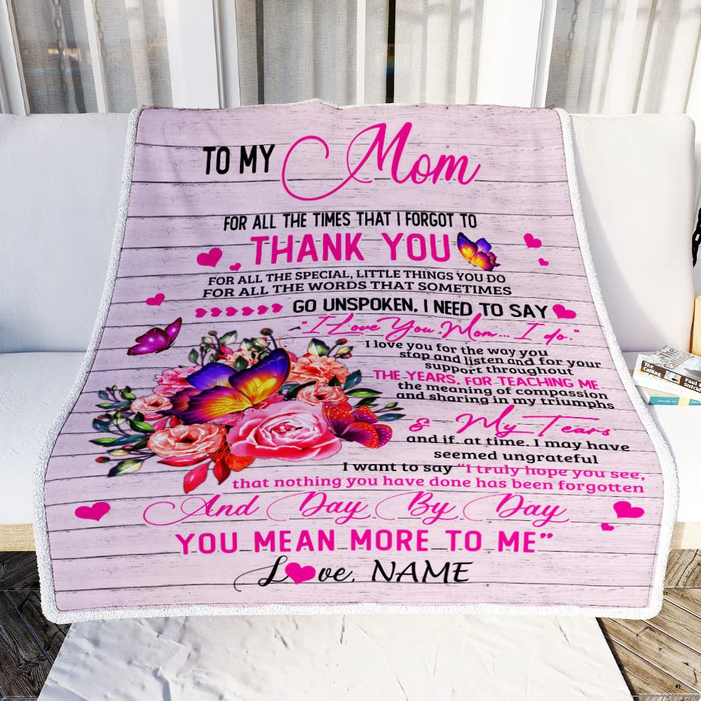 Personalized To My Mom Blanket From Daughter Son Wood Floral Butterfly Thank You I Love You Mom Birthday Mothers Day Christmas Customized Fleece Throw Blanket