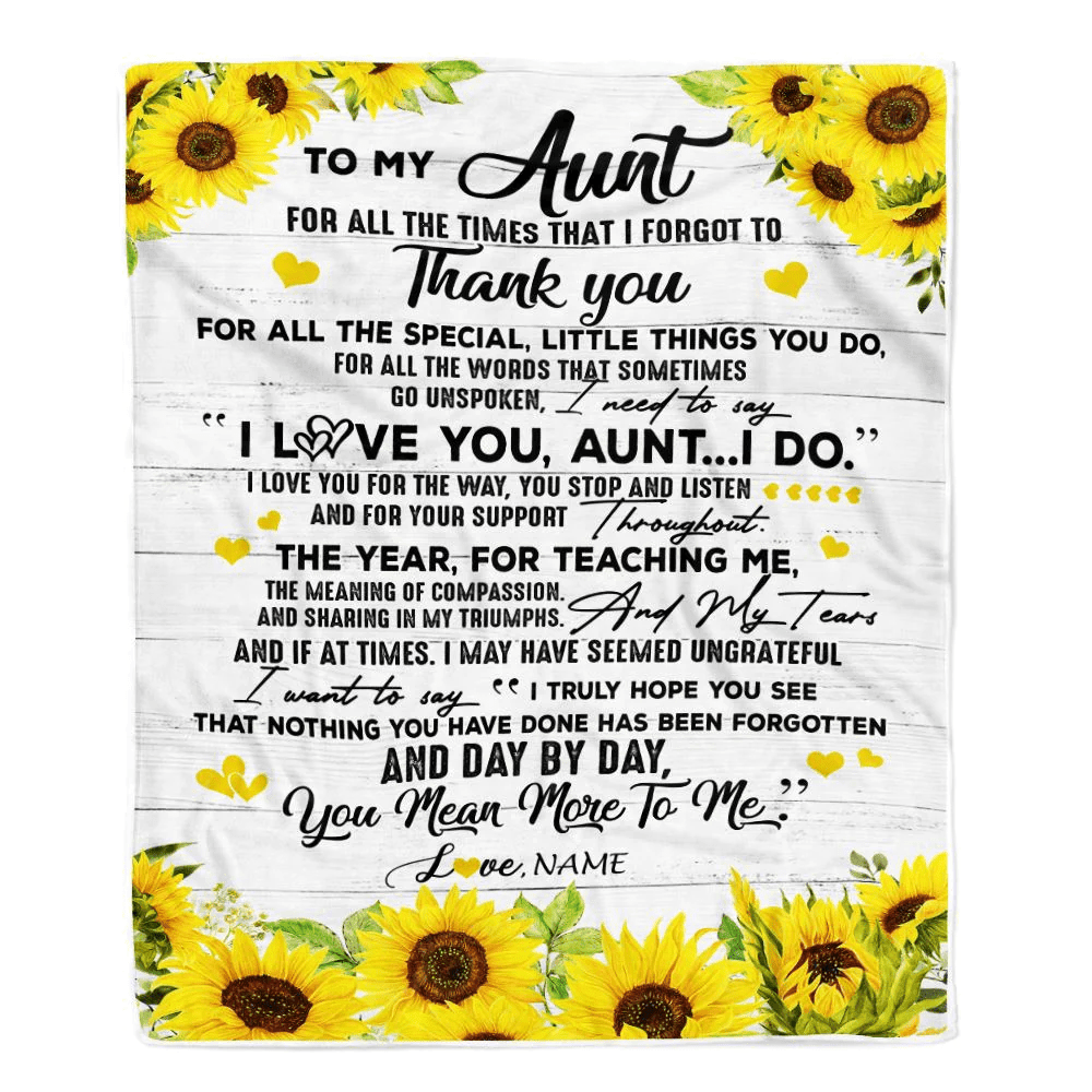 Personalized To My Aunt Blanket From Niece Nephew Thank You For All Wood Sunflower Aunt Birthday Mothers Day Christmas Customized Bed Fleece Throw Blanket