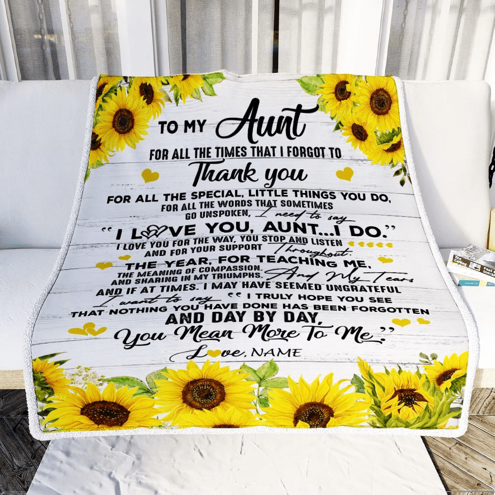 Personalized To My Aunt Blanket From Niece Nephew Thank You For All Wood Sunflower Aunt Birthday Mothers Day Christmas Customized Bed Fleece Throw Blanket