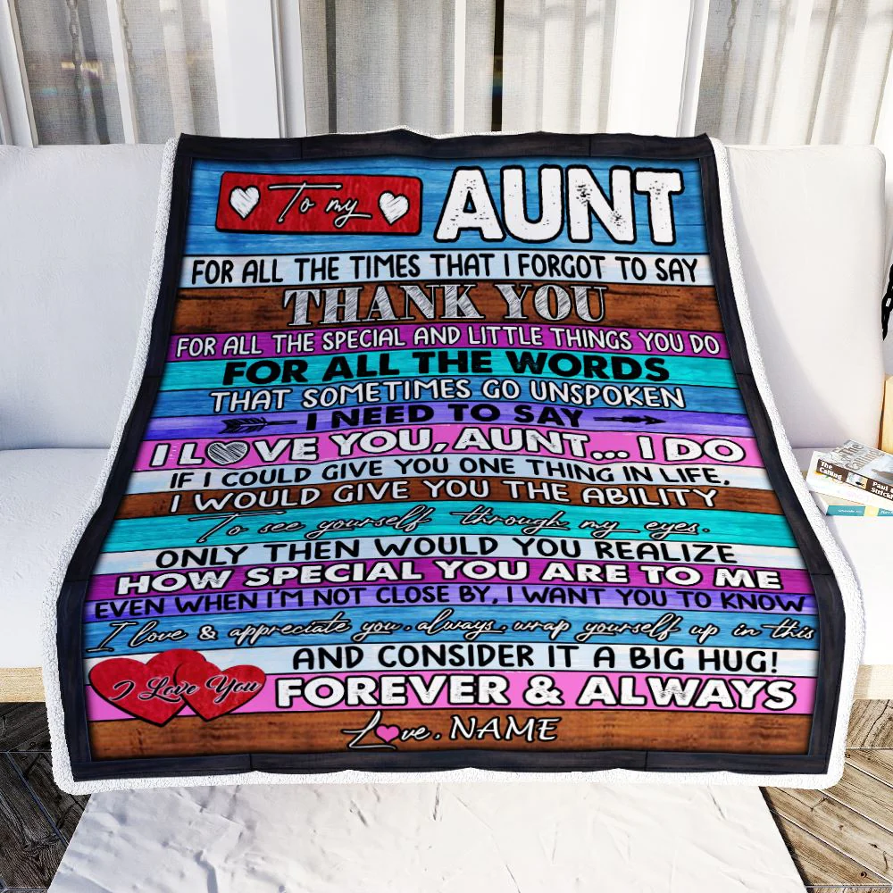 Personalized To My Aunt Blanket From Niece Nephew Wood Thank You I Love You Aunt Birthday Mothers Day Christmas Customized Bed Fleece Throw Blanket