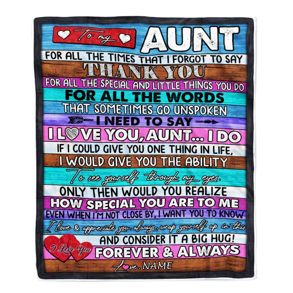 Personalized To My Aunt Blanket From Niece Nephew Wood Thank You I Love You Aunt Birthday Mothers Day Christmas Customized Bed Fleece Throw Blanket