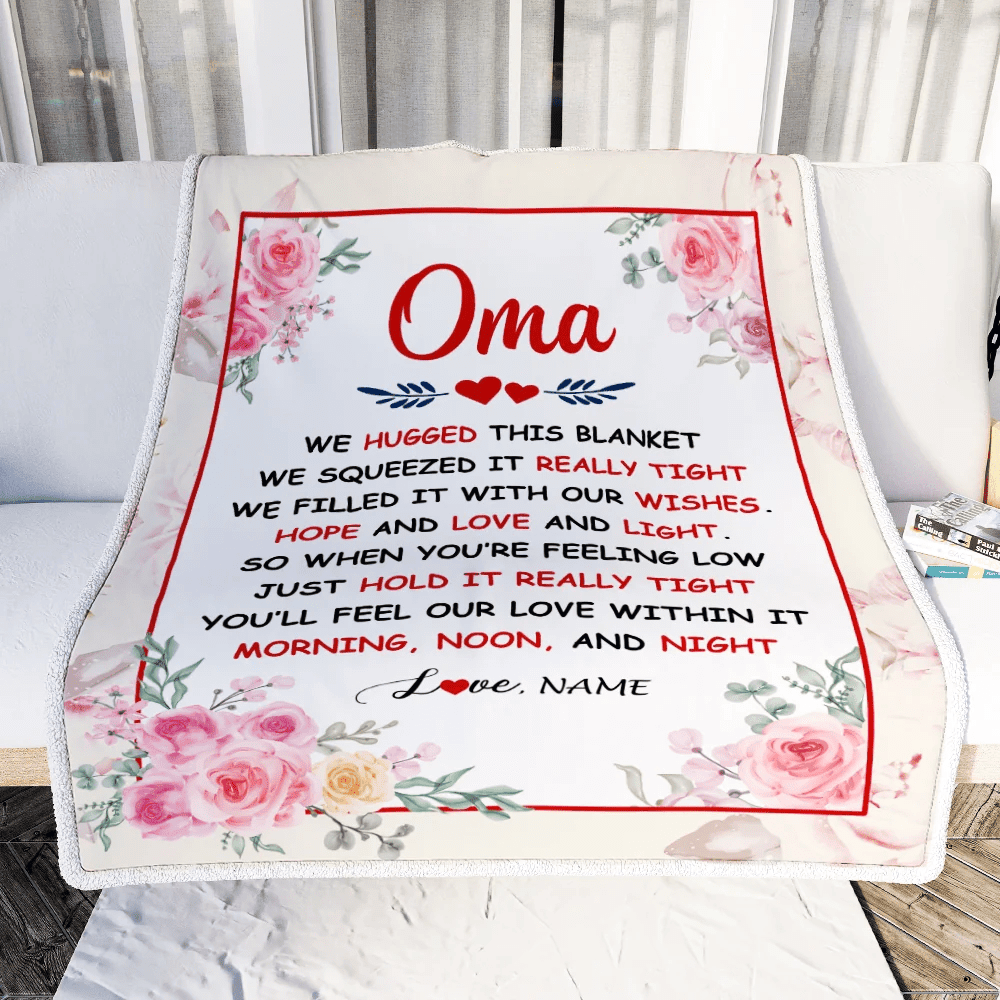 Personalized Oma Blanket From Grandkids Granddaughter Grandson We Hugged This Blanket Floral Oma Birthday Mothers Day Christmas Customized Fleece Throw Blanket