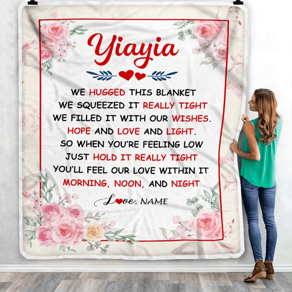 Personalized Yiayia Blanket From Grandkids Granddaughter Grandson We Hugged This Blanket Floral Yiayia Birthday Mothers Day Christmas Fleece Throw Blanket