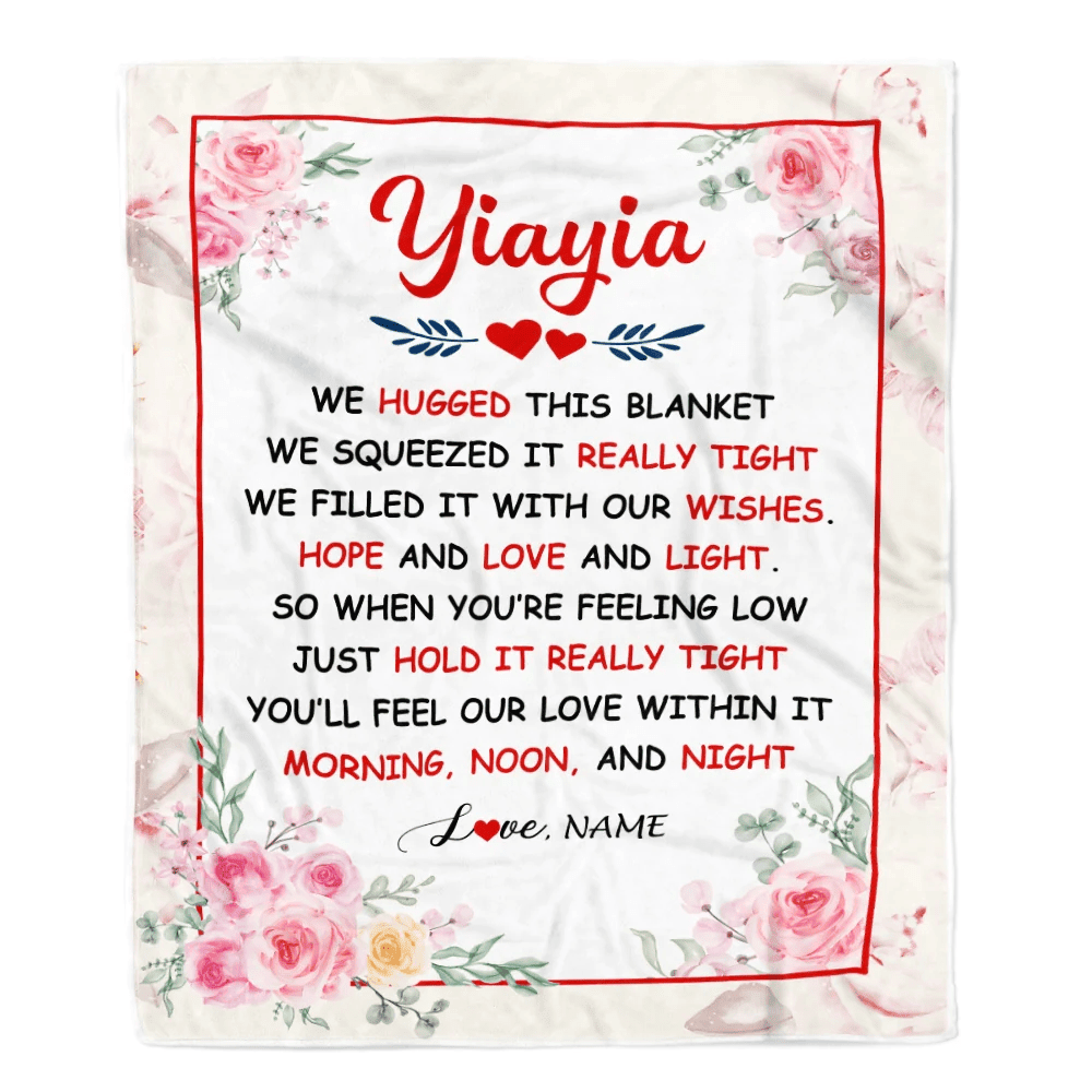 Personalized Yiayia Blanket From Grandkids Granddaughter Grandson We Hugged This Blanket Floral Yiayia Birthday Mothers Day Christmas Fleece Throw Blanket