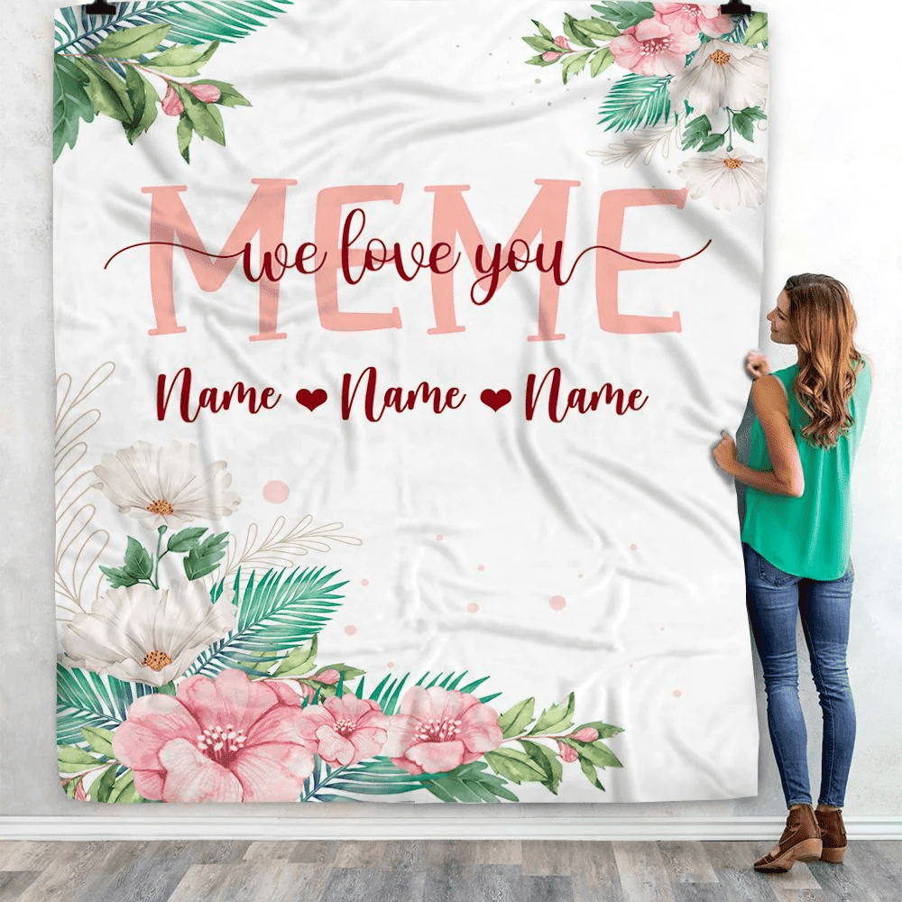 Personalized Meme Blanket From Grandkids Granddaughter Grandson We Love You Floral Meme Birthday Mothers Day Christmas Customized Fleece Throw Blanket