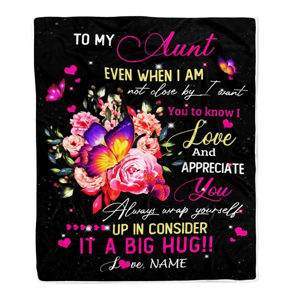 Personalized To My Aunt From Niece Nephew Blanket It A Big Hug I Love You Aunt Birthday Mothers Day Thanksgiving Christmas Customized Fleece Blanket