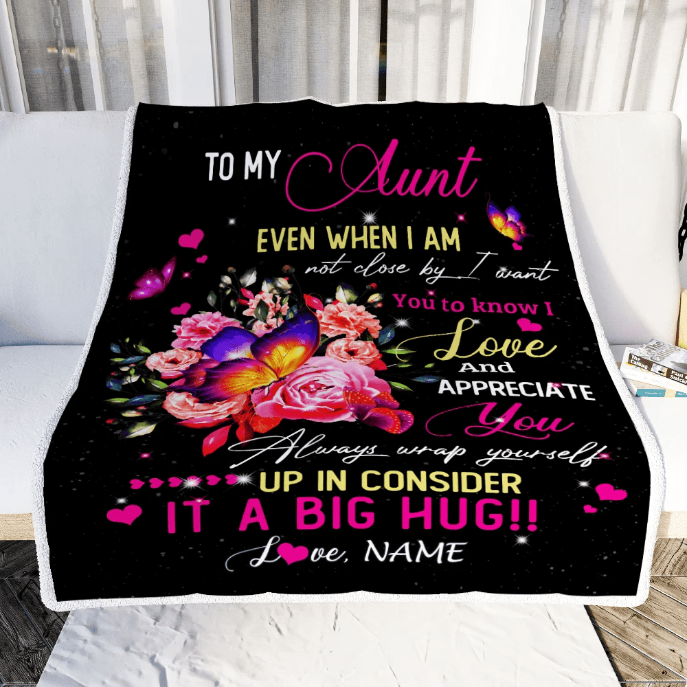 Personalized To My Aunt From Niece Nephew Blanket It A Big Hug I Love You Aunt Birthday Mothers Day Thanksgiving Christmas Customized Fleece Blanket
