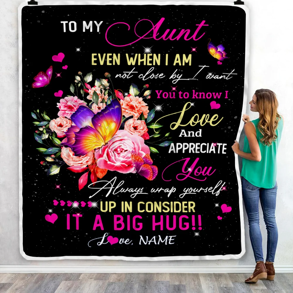 Personalized To My Aunt From Niece Nephew Blanket It A Big Hug I Love You Aunt Birthday Mothers Day Thanksgiving Christmas Customized Fleece Blanket