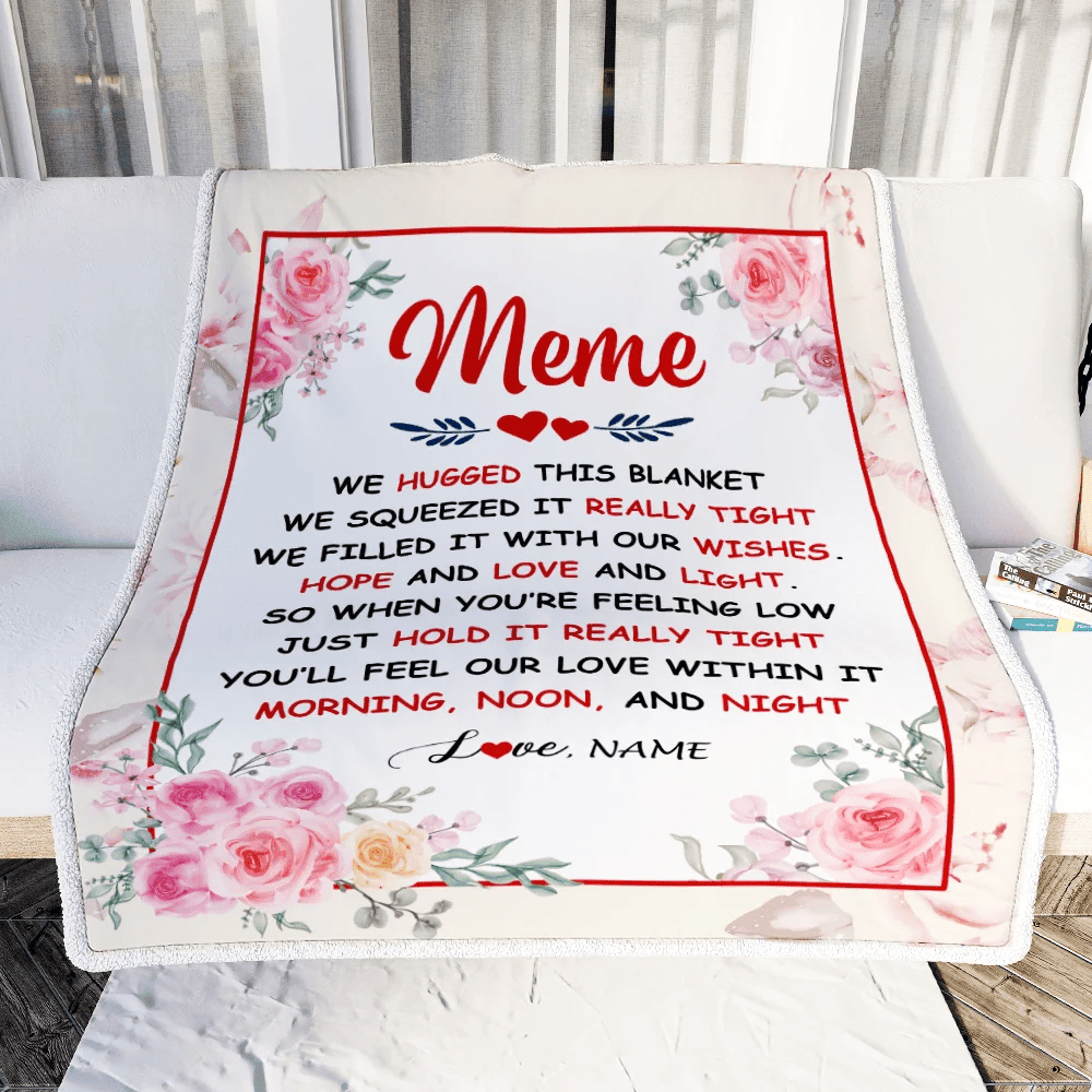 Personalized Meme Blanket From Grandkids Granddaughter Grandson We Hugged This Blanket Floral Meme Birthday Mothers Day Christmas Customized Fleece Blanket