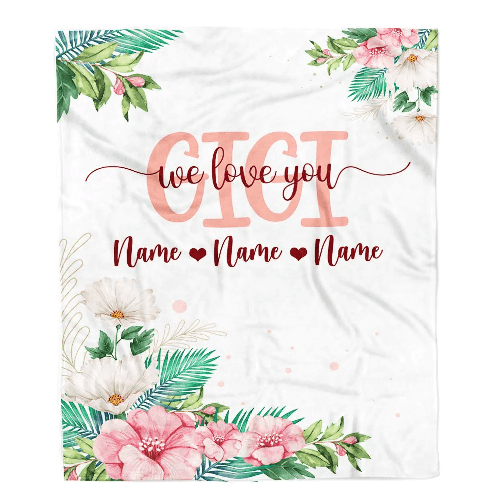 Personalized Gigi Blanket From Grandkids Granddaughter Grandson We Love You Floral Gigi Birthday Mothers Day Christmas Customized Fleece Throw Blanket