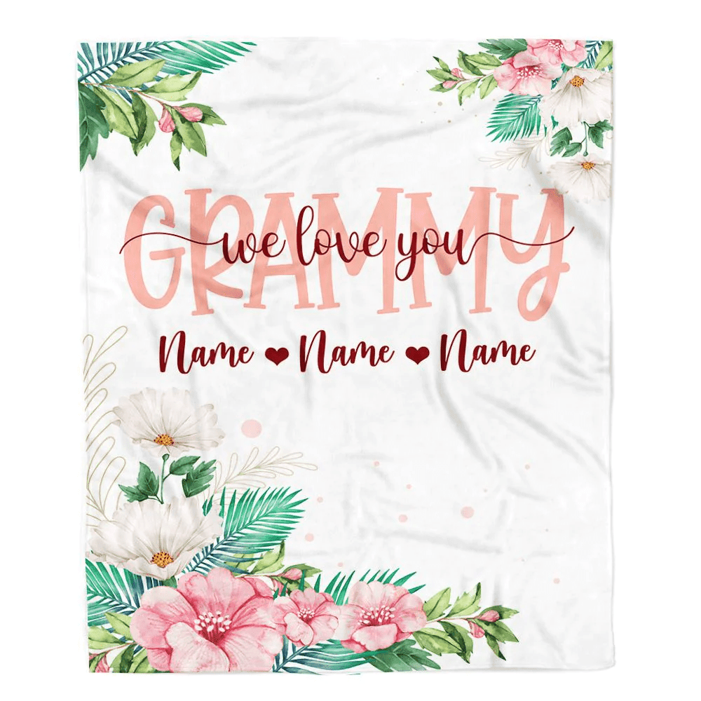 Personalized Grammy Blanket From Grandkids Granddaughter Grandson We Love You Floral Grammy Birthday Mothers Day Christmas Fleece Throw Blanket