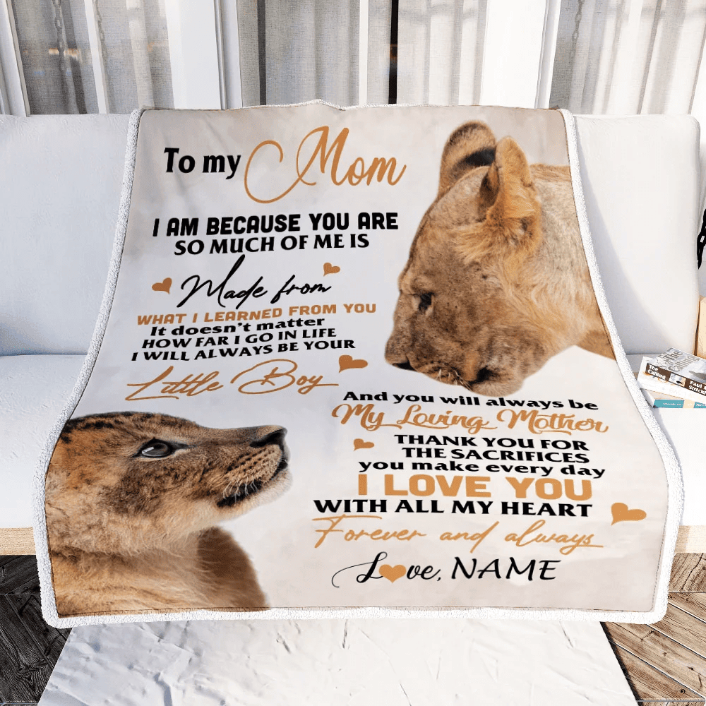 Personalized To My Mom From Son Lion I Love You With All My Heart Mom Birthday Mothers Day Christmas Customized Fleece Throw Blanket