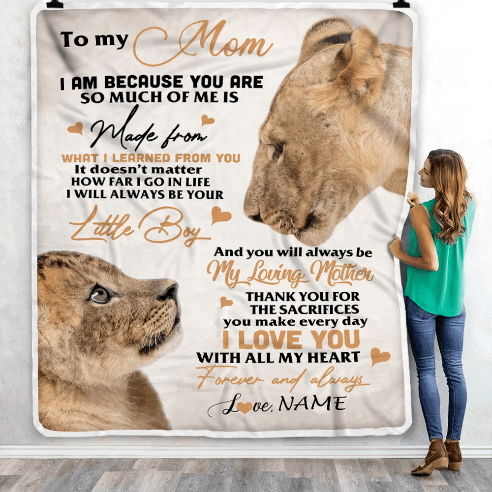 Personalized To My Mom From Son Lion I Love You With All My Heart Mom Birthday Mothers Day Christmas Customized Fleece Throw Blanket