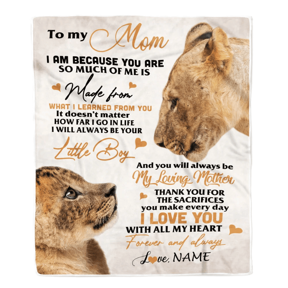 Personalized To My Mom From Son Lion I Love You With All My Heart Mom Birthday Mothers Day Christmas Customized Fleece Throw Blanket