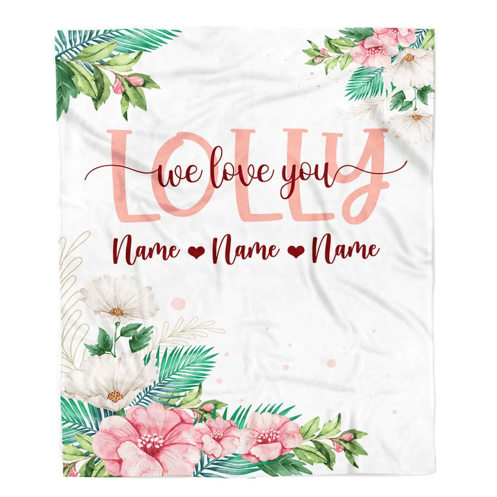 Personalized Lolly Blanket From Grandkids Granddaughter Grandson We Love You Floral Lolly Birthday Mothers Day Christmas Customized Fleece Throw Blanket