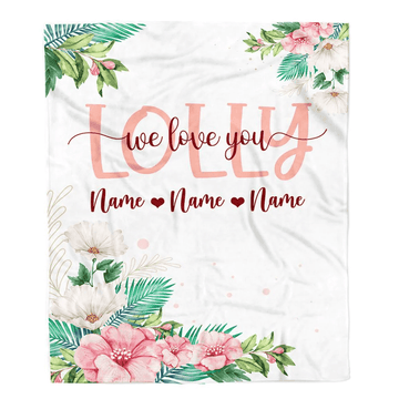 Personalized Lolly Blanket From Grandkids Granddaughter Grandson We Love You Floral Lolly Birthday Mothers Day Christmas Customized Fleece Throw Blanket