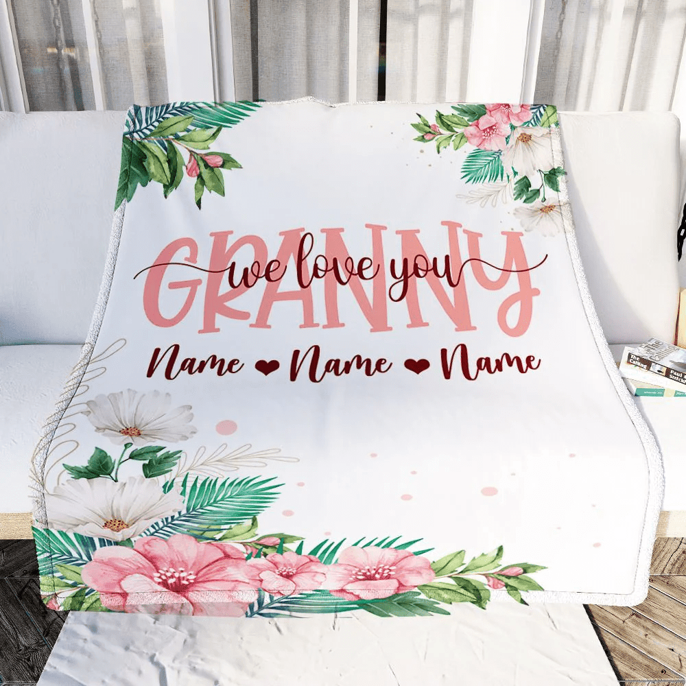 Personalized Granny Blanket From Grandkids Granddaughter Grandson We Love You Floral Granny Birthday Mothers Day Christmas Fleece Throw Blanket