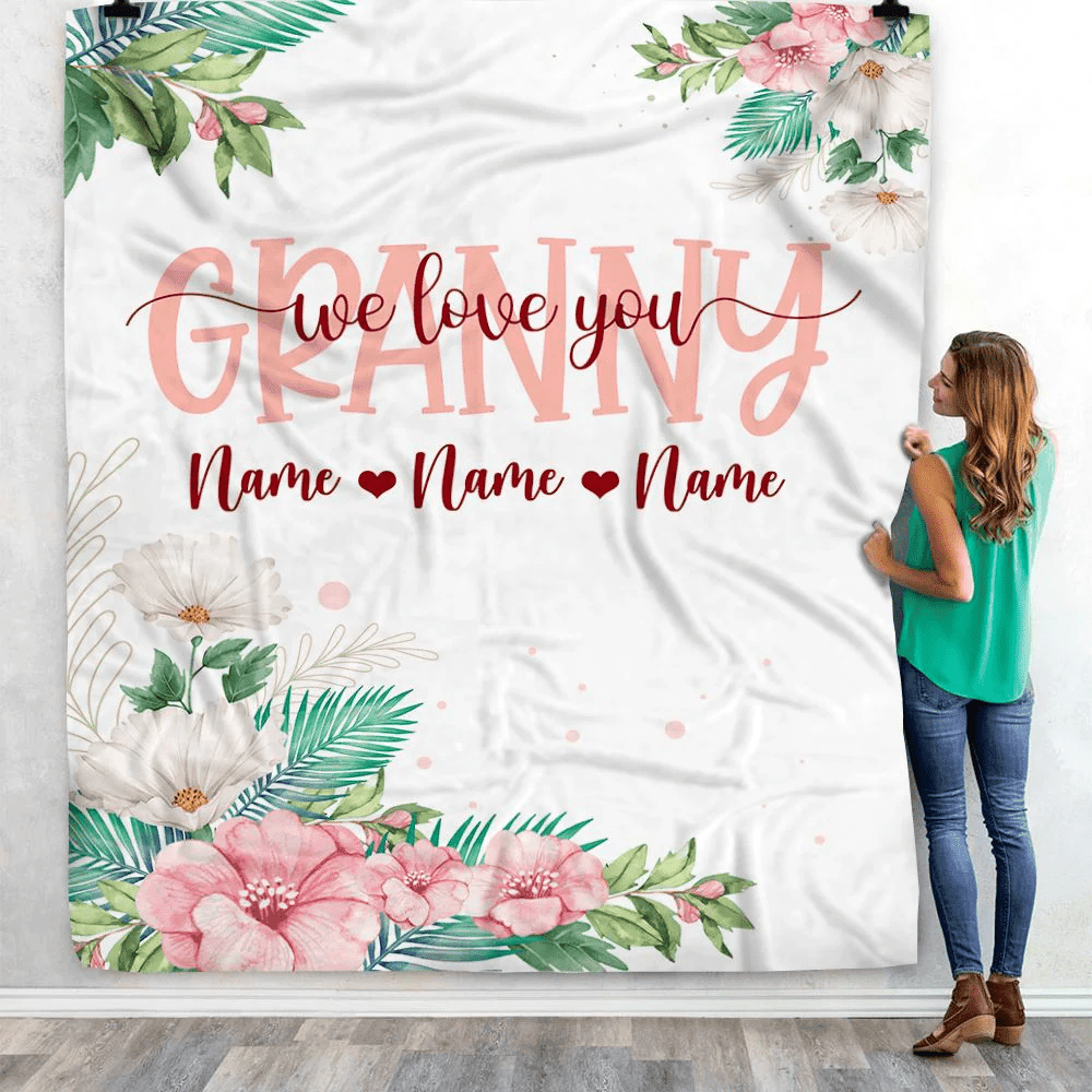 Personalized Granny Blanket From Grandkids Granddaughter Grandson We Love You Floral Granny Birthday Mothers Day Christmas Fleece Throw Blanket