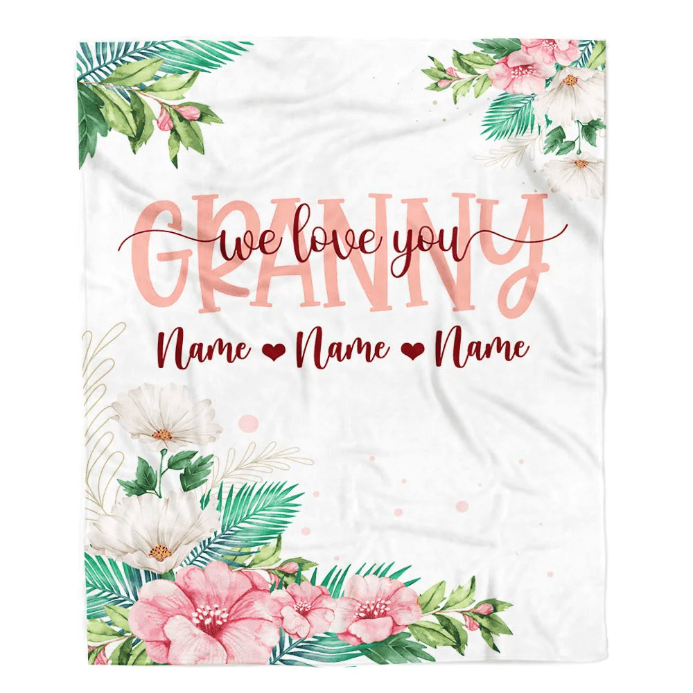 Personalized Granny Blanket From Grandkids Granddaughter Grandson We Love You Floral Granny Birthday Mothers Day Christmas Fleece Throw Blanket
