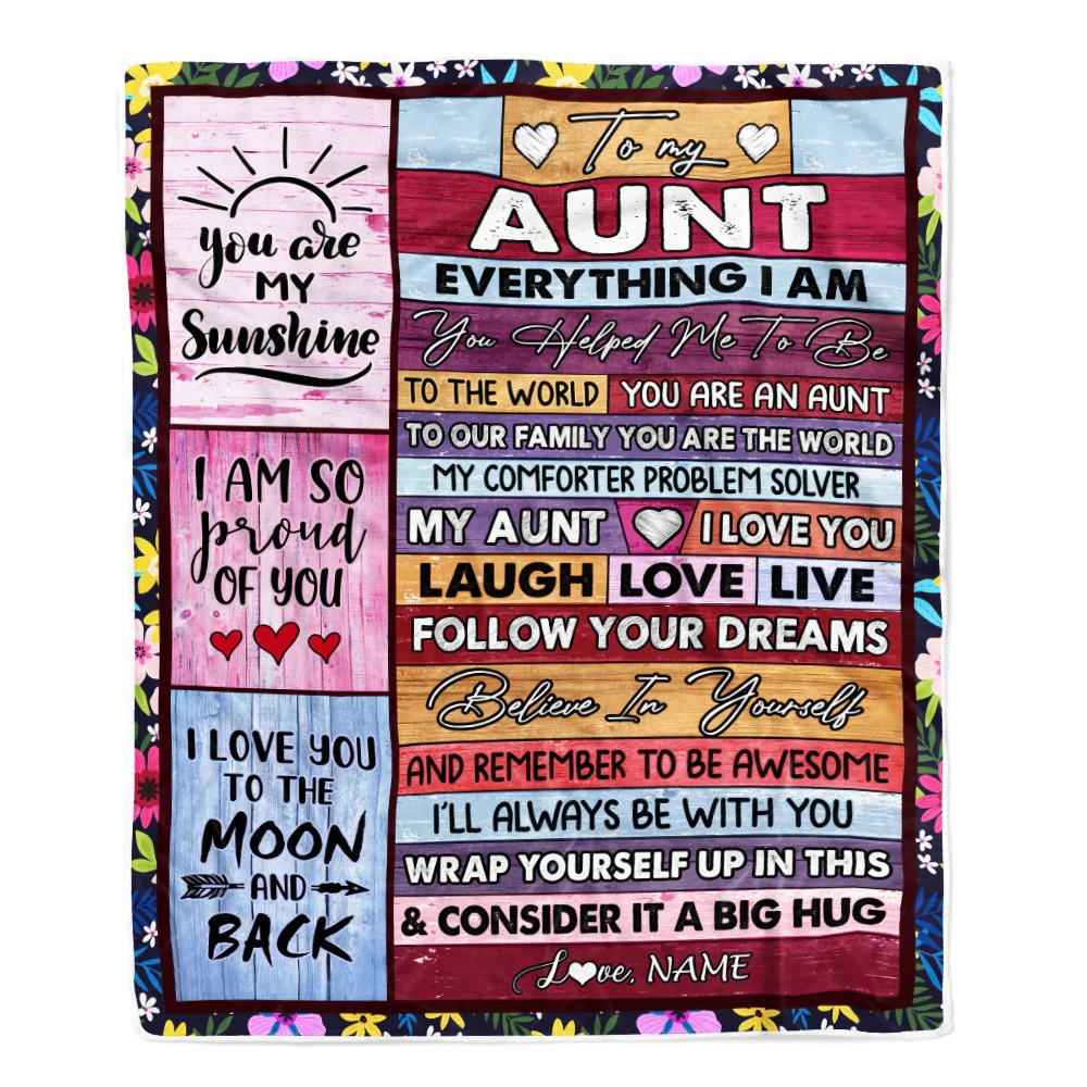 Personalized To My Aunt Blanket From Niece Nephew Wood Everything I Am You Helped Me To Be Aunt Birthday Mothers Day Christmas Fleece Blanket