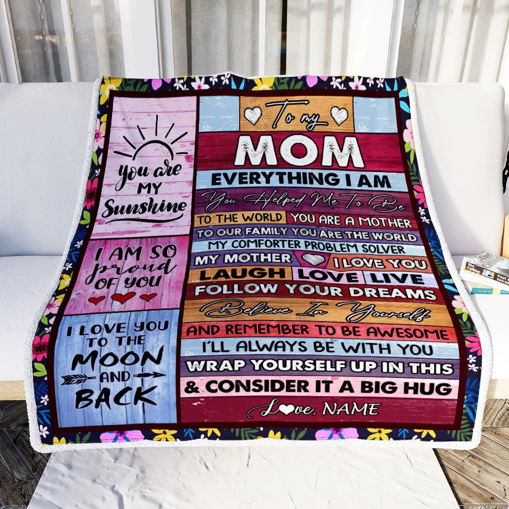 Personalized To My Mom Blanket From Daughter Son Wood Everything I Am You Helped Me To Be Mom Birthday Mothers Day Christmas Fleece Blanket