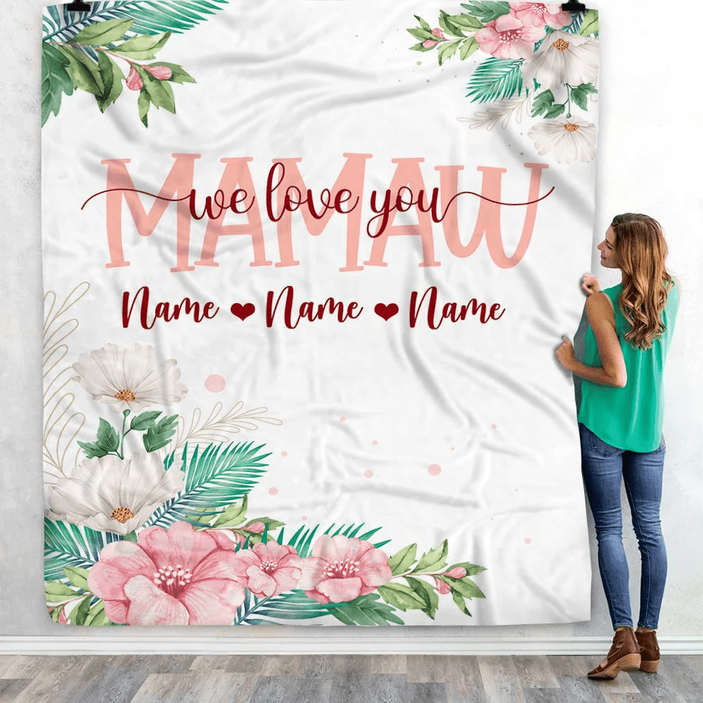 Personalized Mamaw Blanket From Grandkids Granddaughter Grandson We Love You Floral Mamaw Birthday Mothers Day Christmas Customized Fleece Throw Blanket