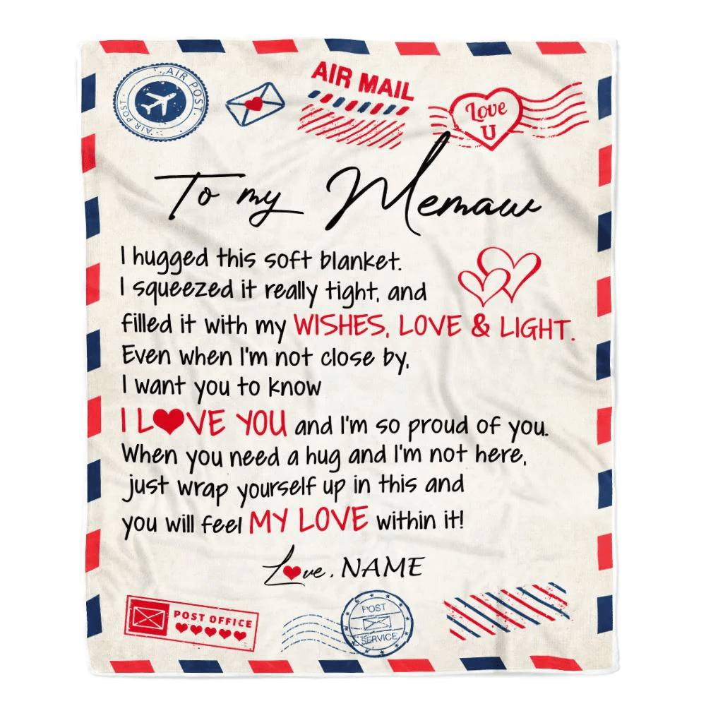 Personalized To My Memaw Blanket From Grandkids Grandson Air Mail Letter I Love You Meme Birthday Mothers Day Christmas Customized Fleece Throw Blanket