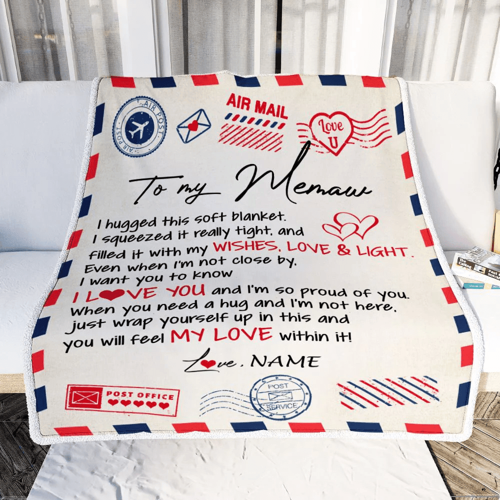 Personalized To My Memaw Blanket From Grandkids Grandson Air Mail Letter I Love You Meme Birthday Mothers Day Christmas Customized Fleece Throw Blanket