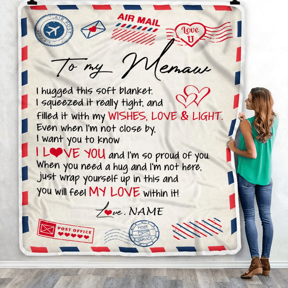 Personalized To My Memaw Blanket From Grandkids Grandson Air Mail Letter I Love You Meme Birthday Mothers Day Christmas Customized Fleece Throw Blanket