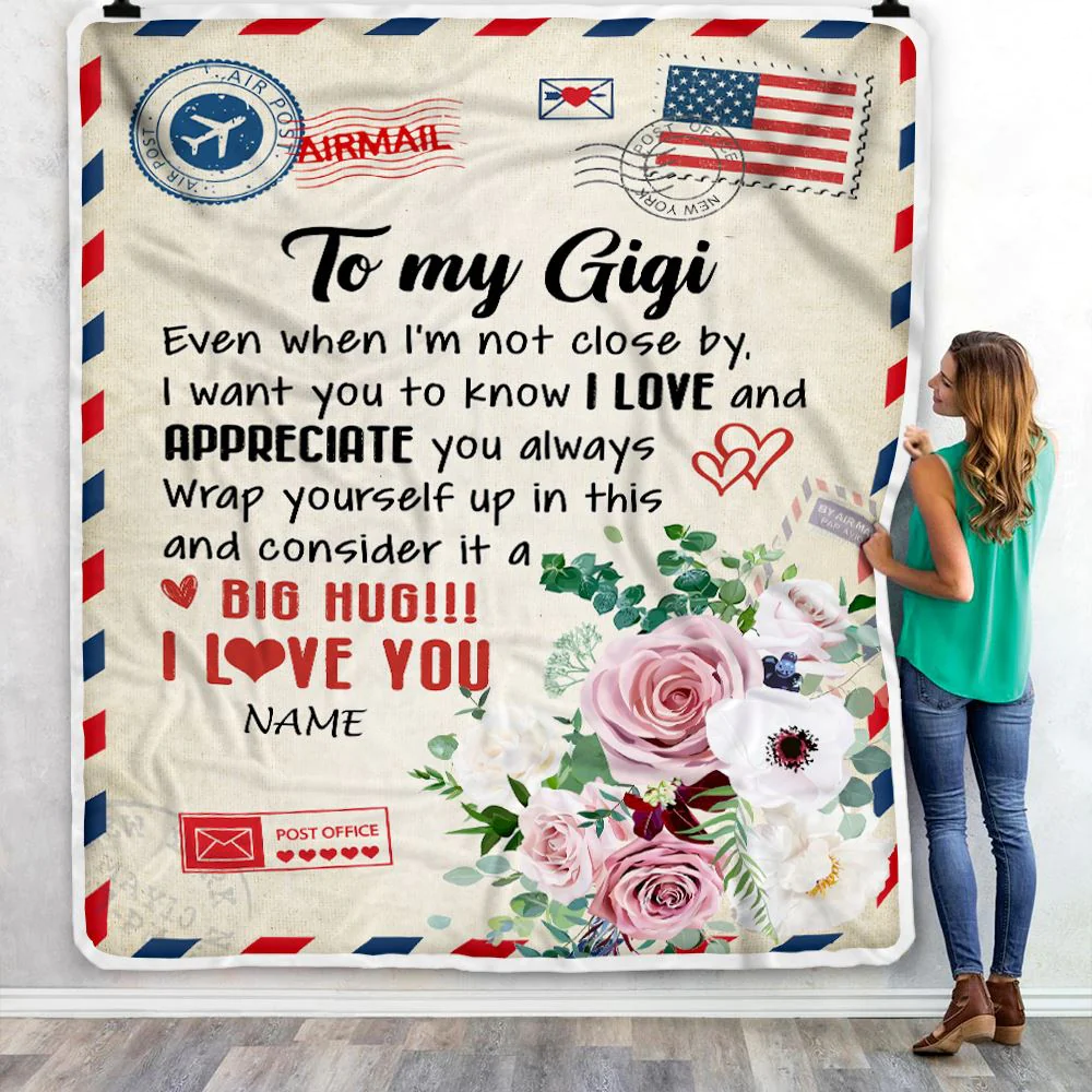 Personalized To My Gigi Blanket From Grandkids Floral Air Mail Letter I Love You Gigi Birthday Mothers Day Christmas Customized Fleece Throw Blanket