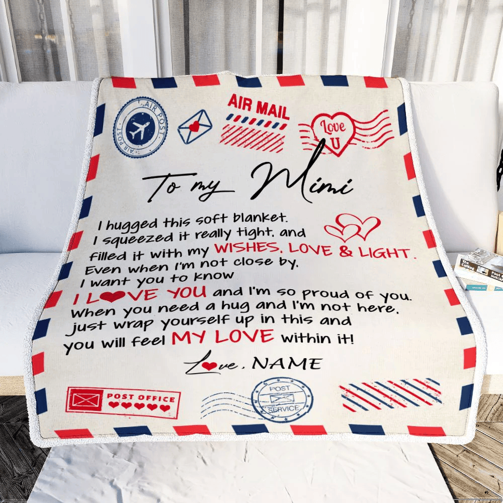 Personalized To My Mimi Blanket From Grandkids Grandson Air Mail Letter I Love You Mimi Birthday Mothers Day Christmas Customized Fleece Throw Blanket