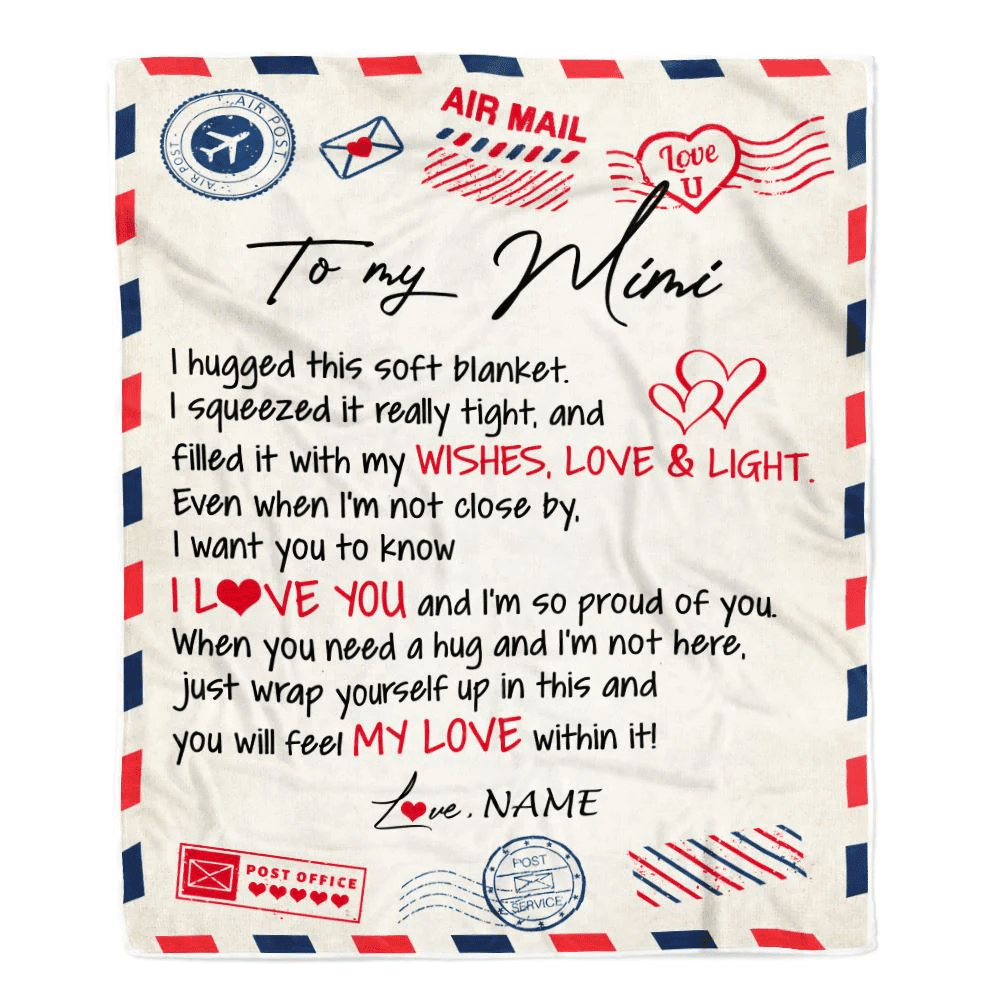 Personalized To My Mimi Blanket From Grandkids Grandson Air Mail Letter I Love You Mimi Birthday Mothers Day Christmas Customized Fleece Throw Blanket