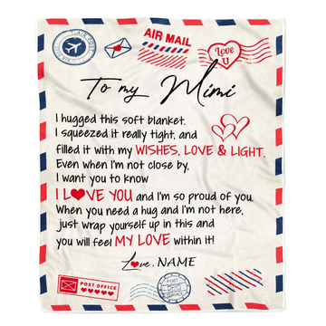 Personalized To My Mimi Blanket From Grandkids Grandson Air Mail Letter I Love You Mimi Birthday Mothers Day Christmas Customized Fleece Throw Blanket
