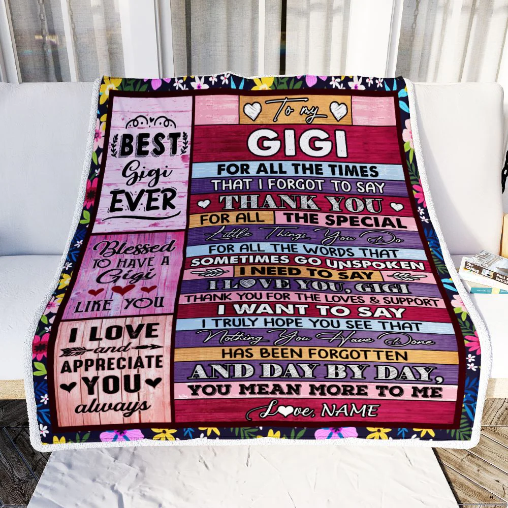 Personalized Gigi Blanket From Granddaughter Grandson Thank You For The Love Gigi Mothers Day Birthday Christmas Customized Bed Fleece Throw Blanket