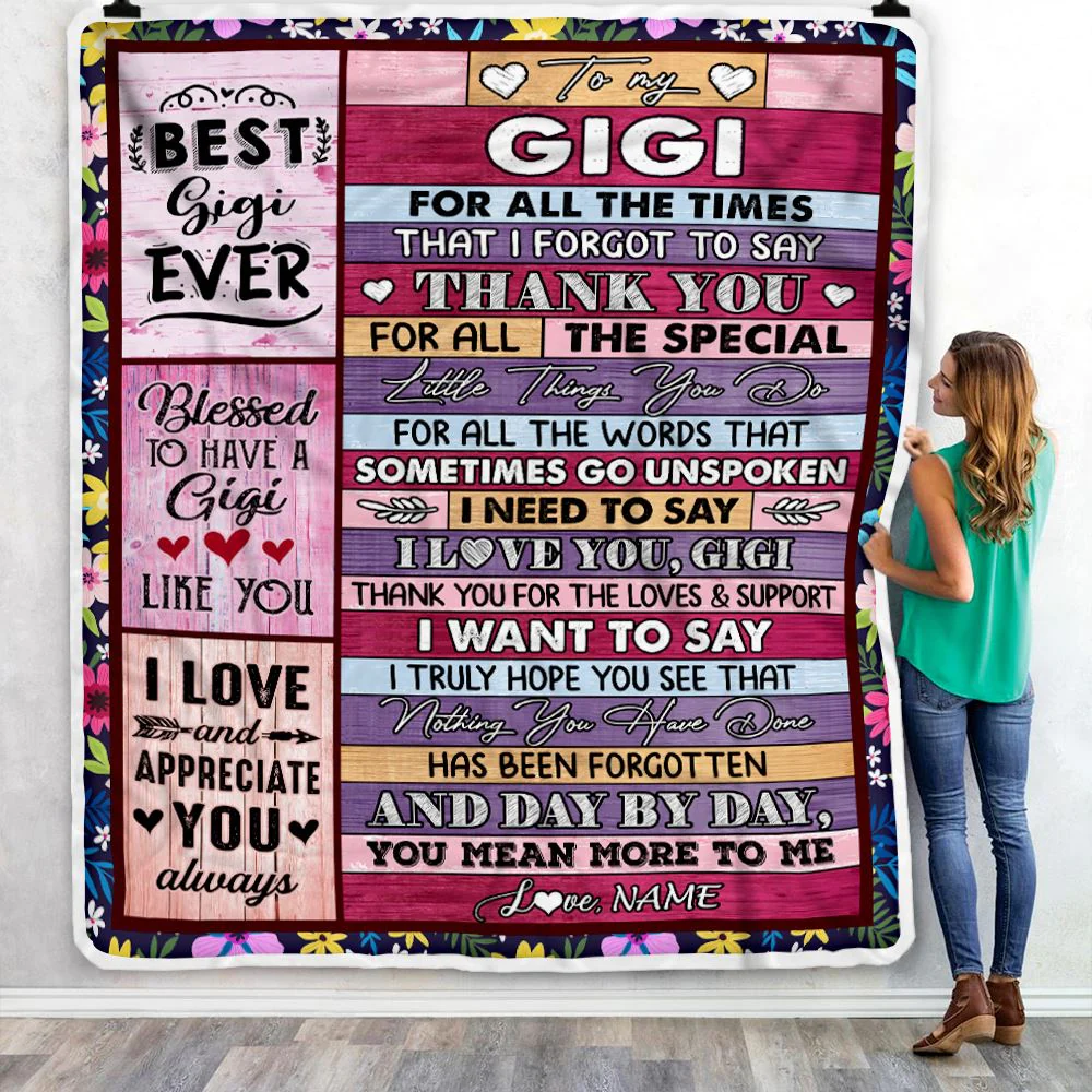 Personalized Gigi Blanket From Granddaughter Grandson Thank You For The Love Gigi Mothers Day Birthday Christmas Customized Bed Fleece Throw Blanket