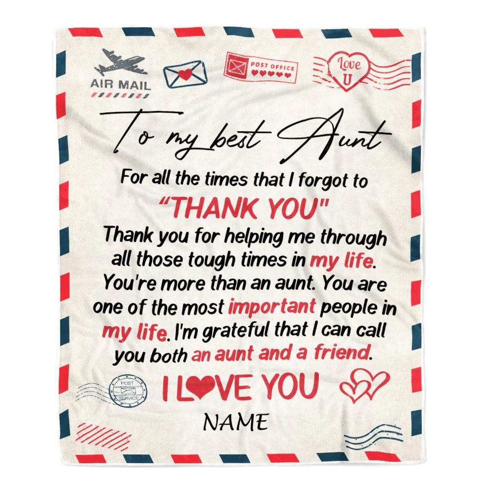 Personalized To My Aunt Blanket From Niece Nephew Air Mail Letter I Love You Best Aunt Ever Birthday Mothers Day Christmas Customized Bed Fleece Throw Blanket