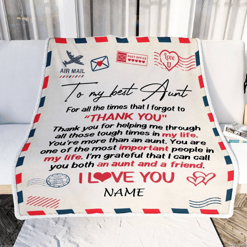 Personalized To My Aunt Blanket From Niece Nephew Air Mail Letter I Love You Best Aunt Ever Birthday Mothers Day Christmas Customized Bed Fleece Throw Blanket