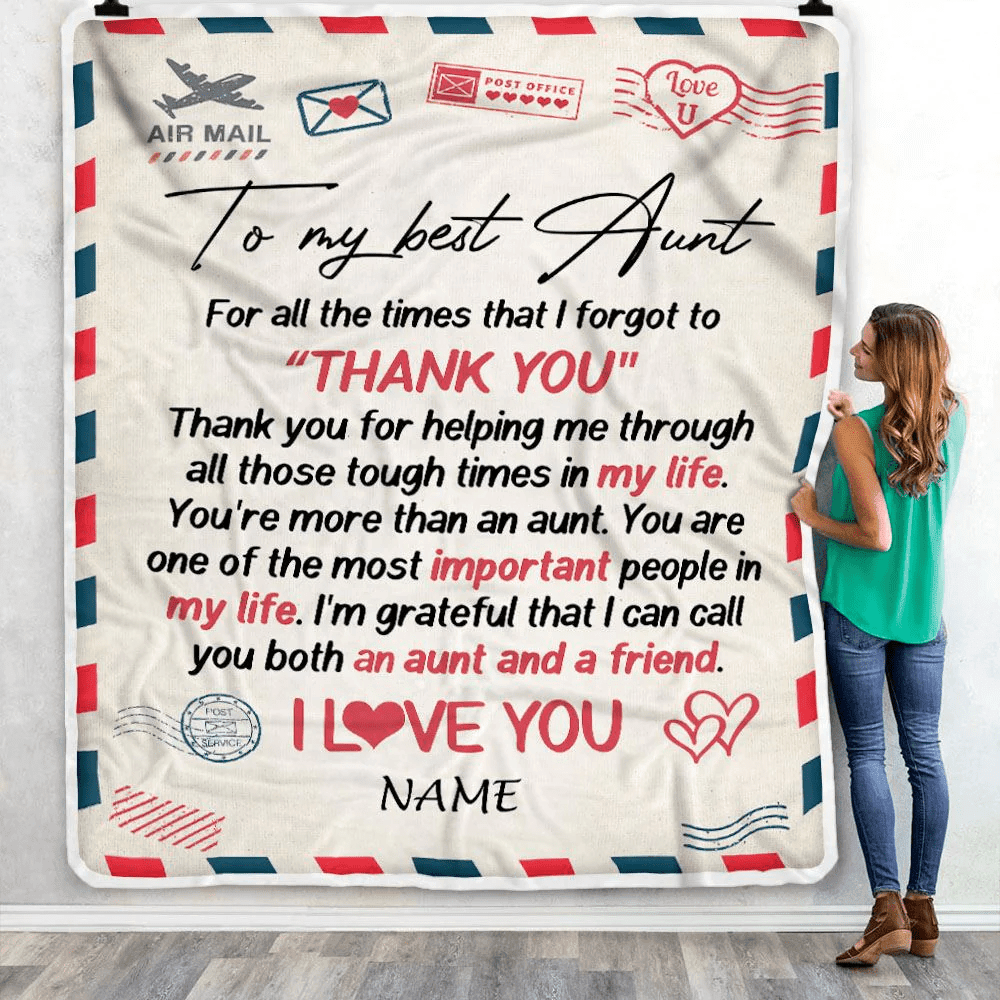 Personalized To My Aunt Blanket From Niece Nephew Air Mail Letter I Love You Best Aunt Ever Birthday Mothers Day Christmas Customized Bed Fleece Throw Blanket