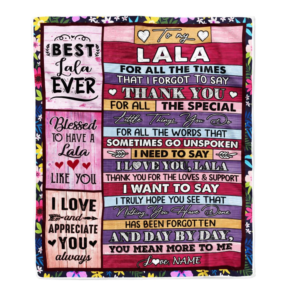 Personalized Lala Blanket From Granddaughter Grandson Thank You For The Love Lala Mothers Day Birthday Christmas Customized Bed Fleece Throw Blanket