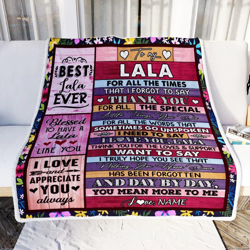 Personalized Lala Blanket From Granddaughter Grandson Thank You For The Love Lala Mothers Day Birthday Christmas Customized Bed Fleece Throw Blanket
