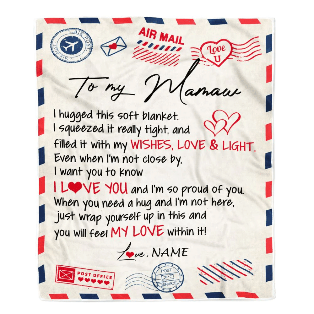 Personalized To My Mamaw Blanket From Grandkids Grandson Air Mail Letter I Love You Mamaw Birthday Mothers Day Christmas Customized Fleece Throw Blanket