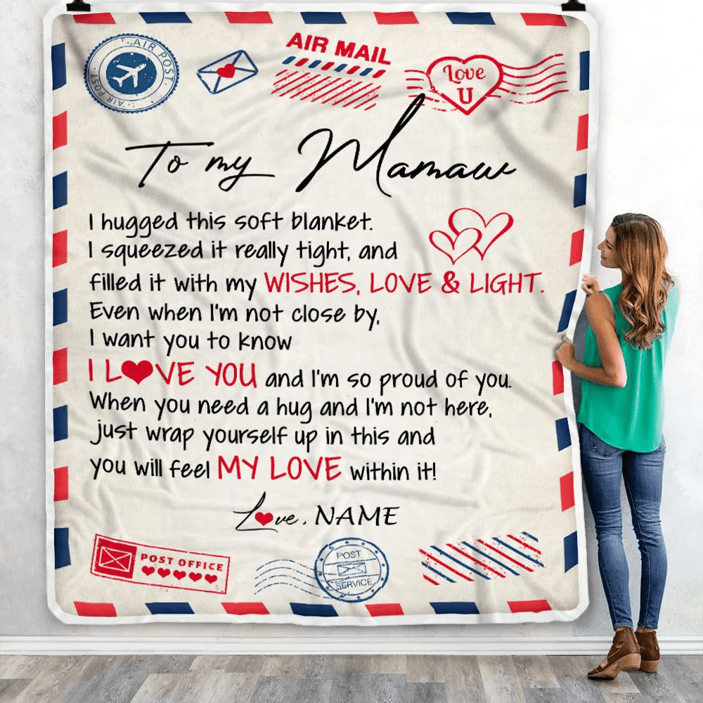 Personalized To My Mamaw Blanket From Grandkids Grandson Air Mail Letter I Love You Mamaw Birthday Mothers Day Christmas Customized Fleece Throw Blanket