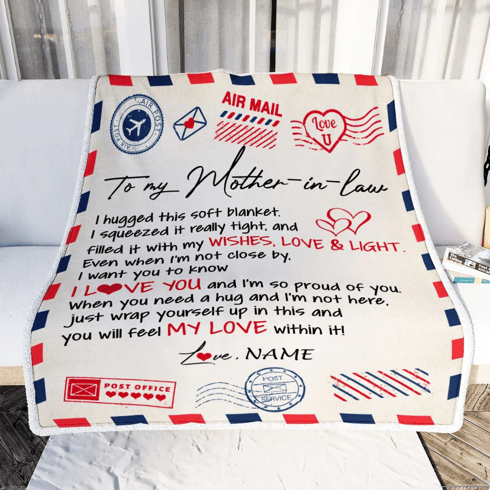 Personalized To My Mother In Law Blanket Air Mail Letter I Love You Mother In Law Birthday Mothers Daythanksgiving Christmas Fleece Throw Blanket