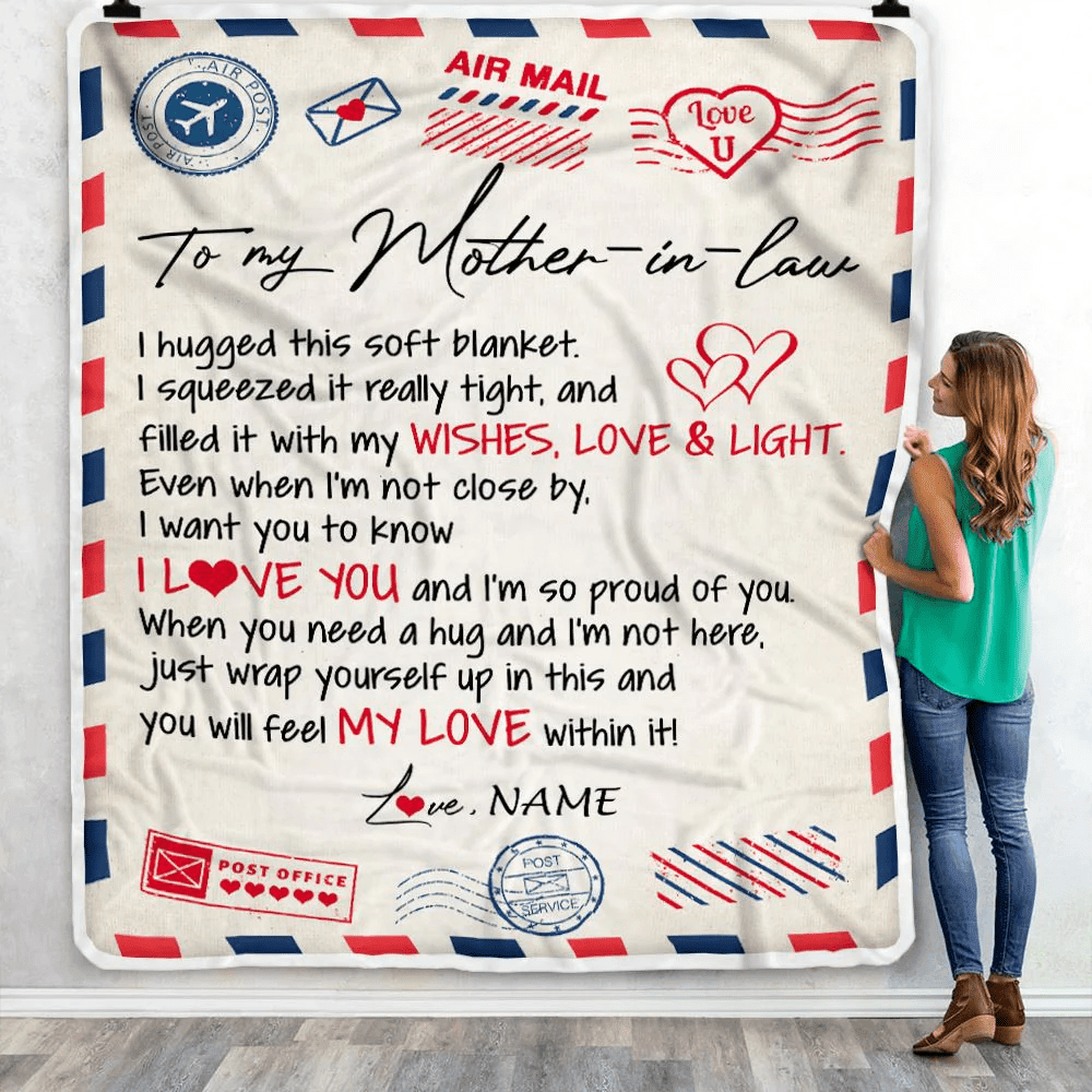 Personalized To My Mother In Law Blanket Air Mail Letter I Love You Mother In Law Birthday Mothers Daythanksgiving Christmas Fleece Throw Blanket