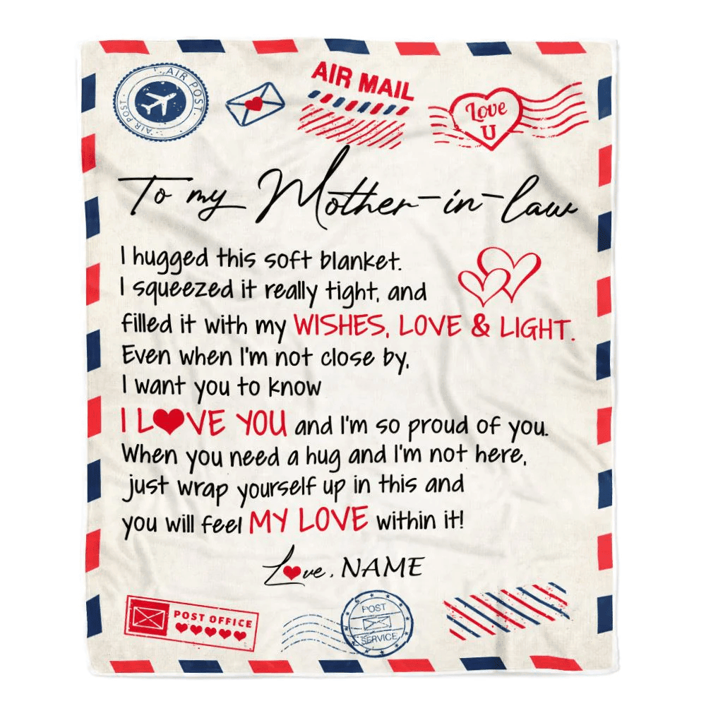 Personalized To My Mother In Law Blanket Air Mail Letter I Love You Mother In Law Birthday Mothers Daythanksgiving Christmas Fleece Throw Blanket