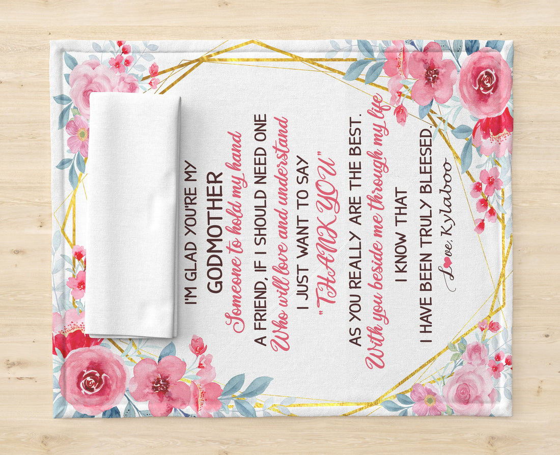 Personalized To My Godmother Blanket from Goddaughter Floral I'm Glad You're My Godmother Birthday Mothers Day Christmas Customized Bed Fleece Throw Blanket